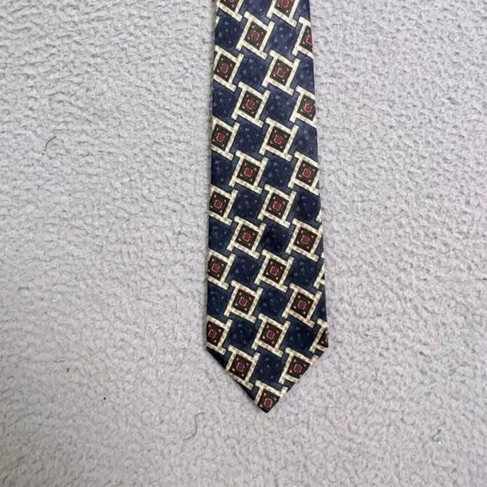 GIVENCHY MENS SILK TIE BLUE WITH GEOMETRIC SHAPES